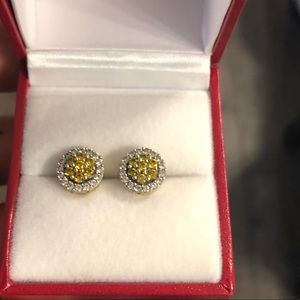Beautiful 10k gold/White & Canary yellow diamond Earrings